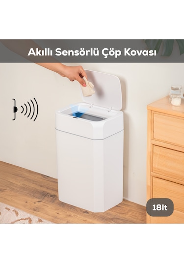 Porsima Me02 Sensörlü 18 Lt Çöp Kutusu Banyo Mutfak Çöp Kovası