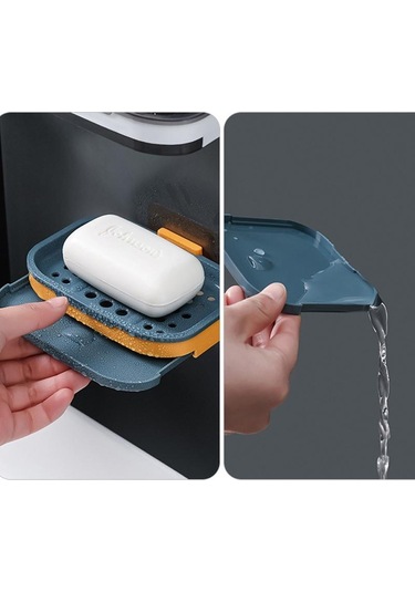 Yeşil Kendinden Yapışkanlı Çift Katmanlar Sabun Kutusu Mutfak Aletleri Banyo Organizatör Raf Aksesuarları