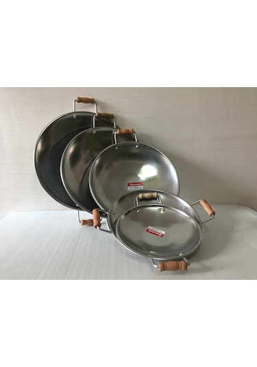 Kavurma Sacı - No:2 -32 CM - Krom Çelik - Ahşap Kulplu - Sac Tava