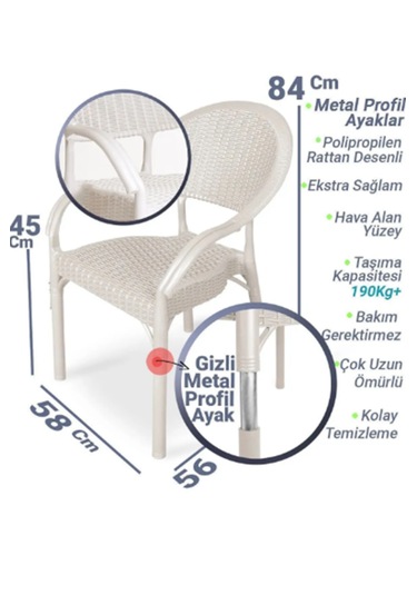 2 Adet Rattan Bambu Pro Koltuk Bahçe Sandalyesi Kapuçino Bej