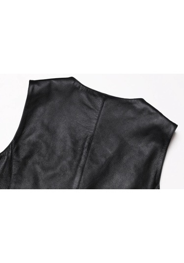 Yanları Deri Ip Bağlamalı Zik Yelek Hakiki Deri