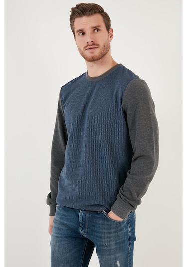 Buratti Pamuklu Regular Fit Bisiklet Yaka Erkek Sweat 5905041 Gri Melanj