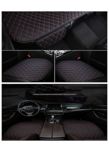 Universal Oto Koltuk Minderi Üçlü Set Lüks Kapitone Siyah Kırmızı