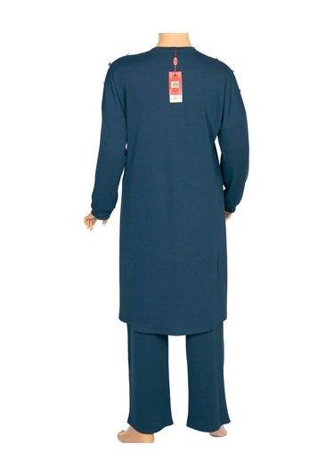 Hesna Kadın Benan Fitili Düğmeli Spor Petrol Tunik Pantolon Takım Petrol