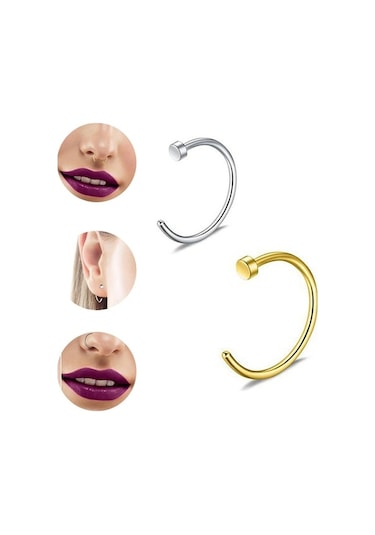 Flybuy 5 Paslanmaz Çelik Burun Halkası, Dudak Bandı, C Şekli, 0.8x6+2 Siyah Siyah