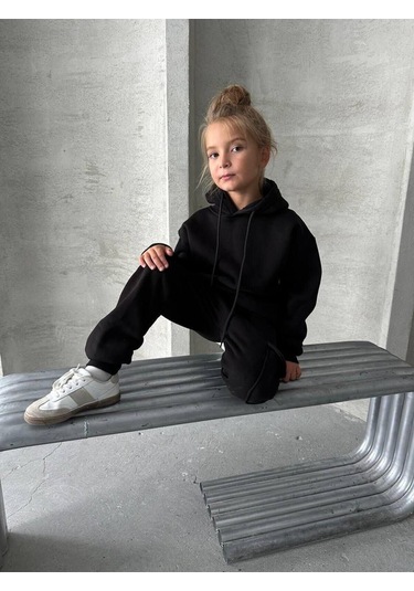 Üç İplik Kapüşonlu Şardonlu Takım Beyaz - Turuncu