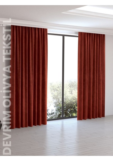 Devrim Olivya Tekstil Dikim Krem Saten Perde En Ve Yükseklik Ölçü Seçenekleri Kiremit