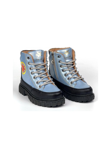 Kız Çocuk Mavi Siyah İçi Kürklü Termo Taban Suya Soğuğa Dayanıklı Günlük Rahat Bot Mavi - Siyah