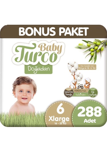 Baby Turco Doğadan Bonus Paket Bebek Bezi 6 Beden 72x4 288 Adet
