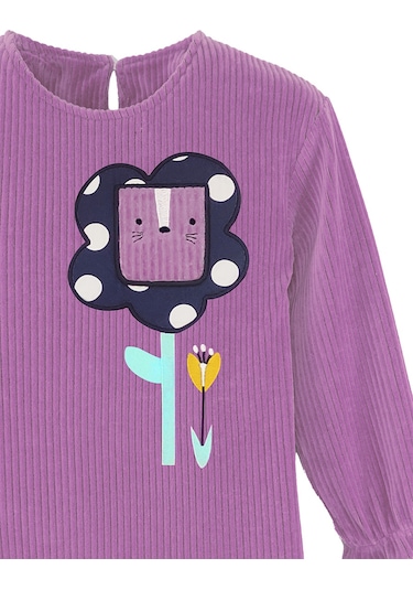 Denokids Çiçekli Kız Çocuk Lila Kadife Elbise Renkli