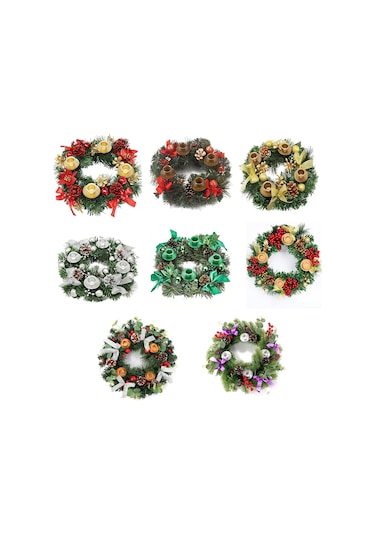 H47436-2 Noel Advent Çelengi 12 Inç Advent Mumluk Halkası Yapay