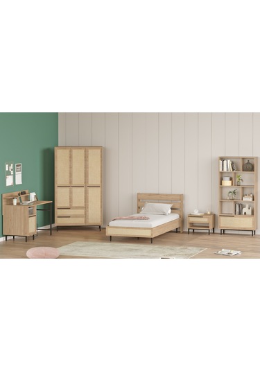 Robin Home Lidya Genç Odası Takımı 5'li Set Sepet-uv Baskı Jüt Kahverengi