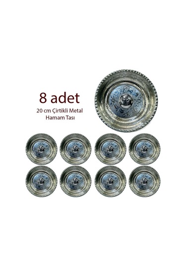 8 Adet 20 Cm Çirtikli Metal Hamam Tası Gümüş