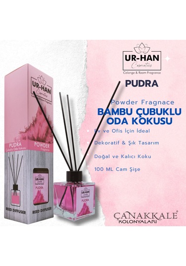 Pudra Bambu Çubuklu Oda Kokusu 100 Ml Cam Şişe