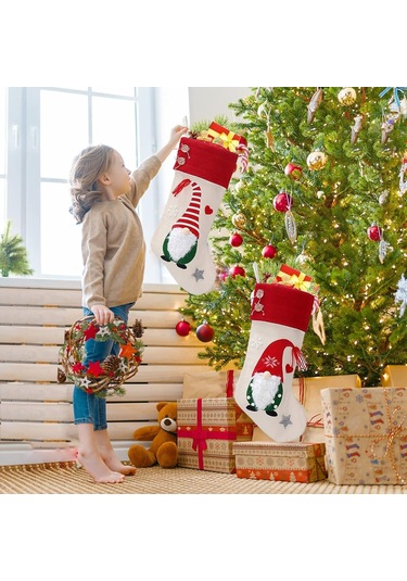 Noel Çorapları, 2'li Paket 3d Sevimli Noel Çorapları Büyük Askılı Noel Çorapları Çorap Hediye Çantası Şeker Çantası