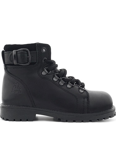 Hakiki Deri Siyah Gerçek Kürklü Bağcıklı Fermuarlı Çocuk Botu Siyah