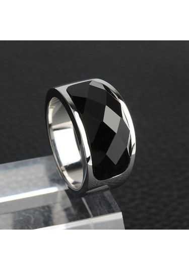 Novahub Gümüş Solmaz Paslanmaz Çelik Signet Biker Yüzükler Adam İçin Gizli Kesim Siyah Taş Unisex Takı 11 Gümüş - 11 Gümüş