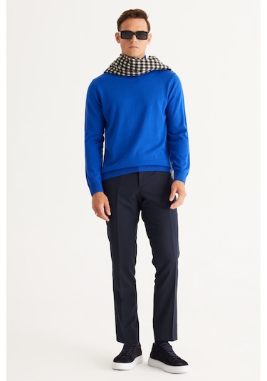 AC&Co / Altınyıldız Classics Erkek Saks Standart Fit Normal Kesim Yarım Balıkçı Yaka Triko Saks