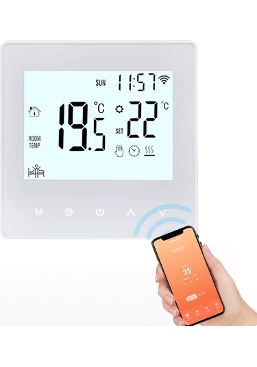 Yaozixa Wifi Akıllı Dokunmatik Termostat, Su Isıtma Kontrolü, Beyaz Arka Işık, Tuya Uygulaması İle 5-90 C Ayarlı, 3a Yük, Ac 230v