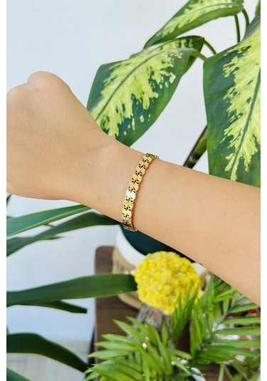 Allmisse Altın Kaplama 316l Kalite Arpa Desenli Model Kararmaz Çelik Kelepçe Bileklik - Altın