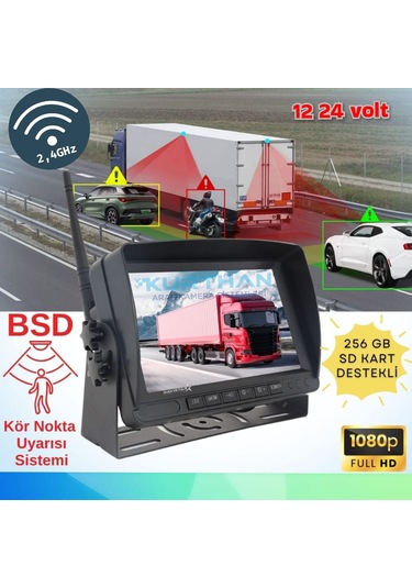 1 Adet Kablosuz Kamera Ahd 1080p 7 İnç Dvr Monitör Bsd Kör Nokta Sistemli 12 24 V
