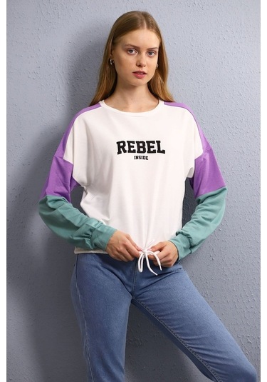Gabria Kadın Kapşonlu Desenli Sweat Beyaz (505623968)