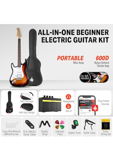 Donner Dst-100sl Solak Elektro Gitar Seti Sunburst