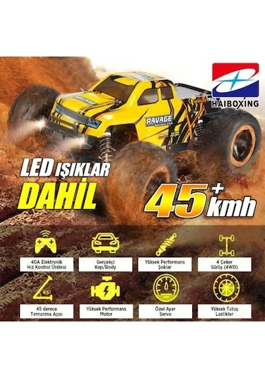 Haiboxing RC 1/16 Ravage 45+ KM/H Sürat Uzaktan Kumandalı RC Model Araba RTR Elektrikli 4WD Brushless Fırçasız Offroad Truck