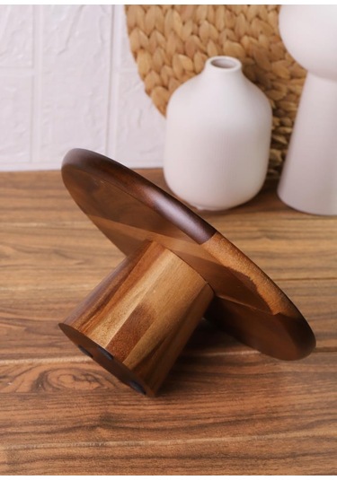 Mien Akasya Ağacından Yuvarlak Ahşap Sunumluk Pasta Servis Tabağı 25cm Ahşap