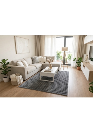 Dream Soft Antrasit Yumuşak Yüzeyli Kaymaz Makinede Yıkanabilir Halı-868 Beyaz