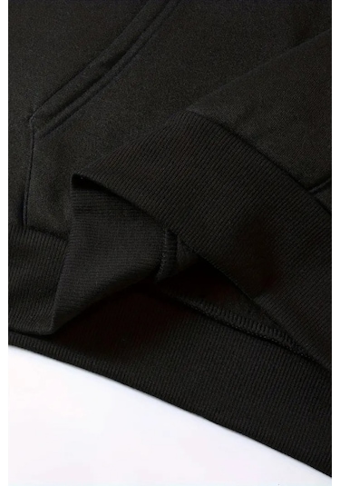 Unisex Siyah İmpossible Baskılı Eşofman Kapüşon- Kışlık Şardonlu Kumaş Siyah