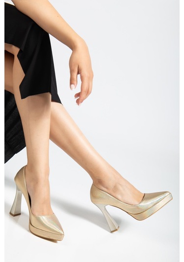 Suins Valen Kadın Platform Topuklu Stiletto Ayakkabı Altın