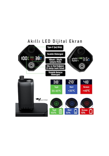 Valkyrie Akıllı Led Ekranlı Taşınabilir Duş & Su Pompası Kamp Bahçe Ve Seyahat İçin Şarjlı Kolay Kurulum
