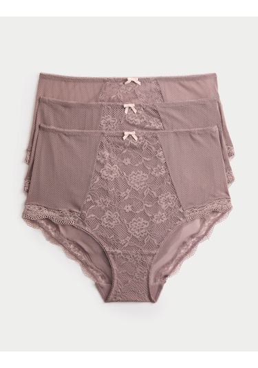 Marks & Spencer 3 Lü Dantelli Full Brief Külot Kahverengi
