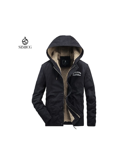 Erkek Kışlık Kalınlaştırılmış İş Kıyafetleri Pamuklu Ceket Saf Pamuklu Kapüşonlu Pamuklu Günlük Ceket Siyah