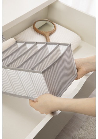 Ocean Home Textile 8 Bölmeli Gri Çizgili Çekmece Düzenleyici 17 x 41,5 x 12 cm