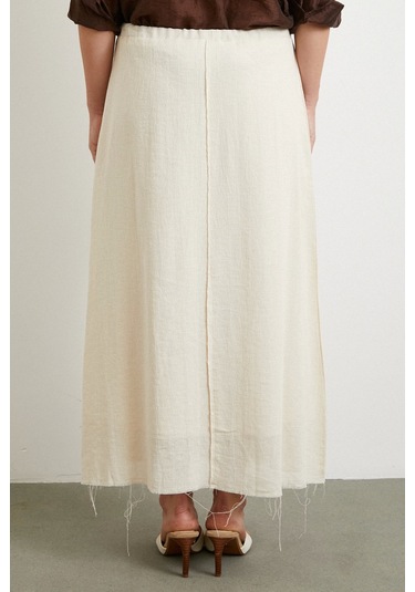 Beli Lastikli Astarlı Hasır Etek Krem Krem