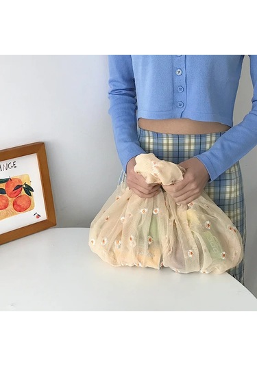 Mary&raptor Kadın Şeffaf Tote Çanta - Papatya Nakışlı, Eko Meyve Ve Dekorasyon İçin Yellow