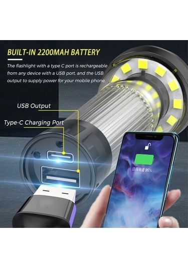 Pazly Su Geçirmez Manyetik Usb Tripod Fener, Taşınabilir Kamp Işık, Dış Mekan Çadır Acil Durum Çalışma Siyah Siyah