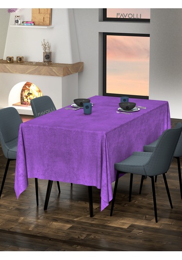 Kadife Dokulu Menekşe Moru Masa Örtüsü Menekşe Moru