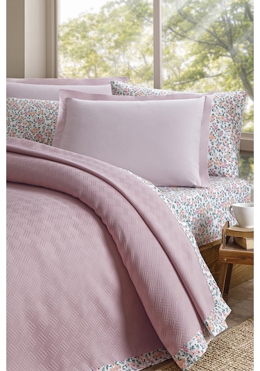 Özdilek Sarmaşık Tek Kişilik Jakar Biyeli Pike Takımı Pudra