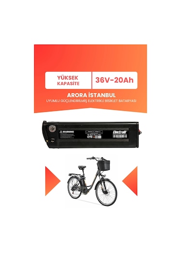 Arora İstanbul Uyumlu 36v 20ah Elektrikli Bisiklet Bataryası Siyah