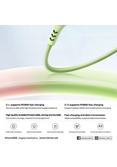 Remax Cb16 Pd65w Tip-c Tip-c Makaron Örgülü Hızlı Şarj Veri Kablosu, Uzunluğu: 1.2m Siyah Turuncu