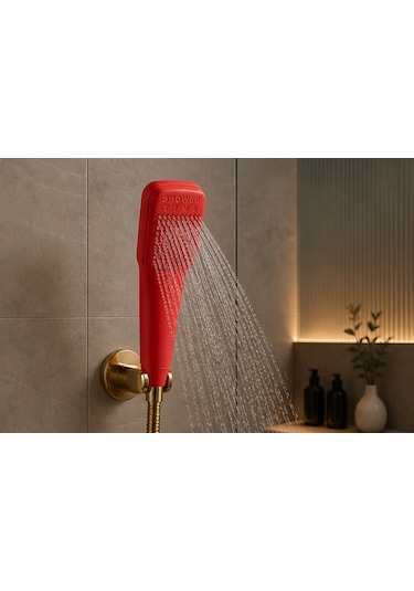 Muraytekno Shower Tıme Renkli Duş Başlığı Güçlü Su Akışı Modern Tasarım El Duşu Kırmızı