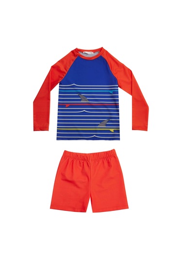 Uv Korumalı Şort Uzun Kollu Çocuk Bebek Deniz Havuz Mayosu 5244 Saks Saks Mavi