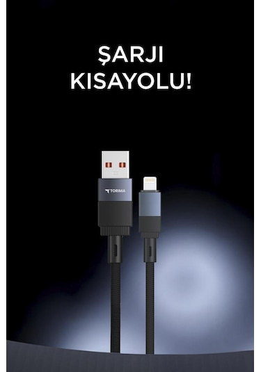Torima U18 Usb İle Lightning Şarj Ve Data Kablosu Siyah