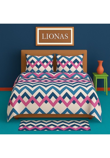 Çift Kişilik Desenli Nevresim + 2 Adet Kapaklı Yastık Kılıfı Fuşya