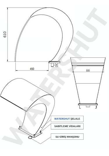 500x600mm Kobra Tip Havuz Şelalesi Et Kalınlığı 1,5mm