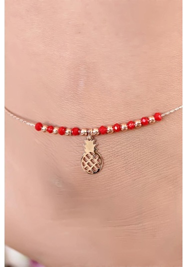 Moco Kırmızı Renk Miyuki Taşlı Ananas Figürlü Metal Hal Hal Çok Renkli