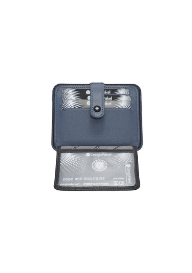 Cengiz Pakel İsme Özel 2453 Hakiki Deri Kartlık Kalem Anahtarlık Hediyeli Siyah - Lacivert